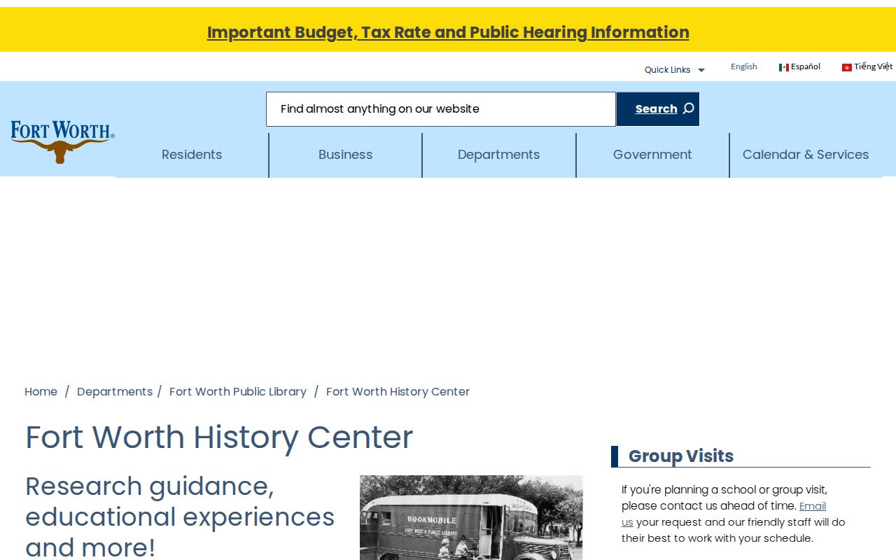 Fort Worth city directory History Center local-history access screen