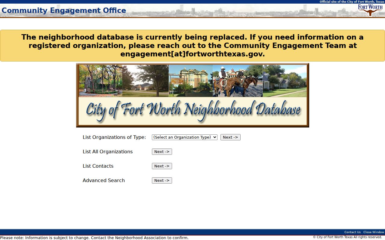 Fort Worth neighbors neighborhood database replacement notice