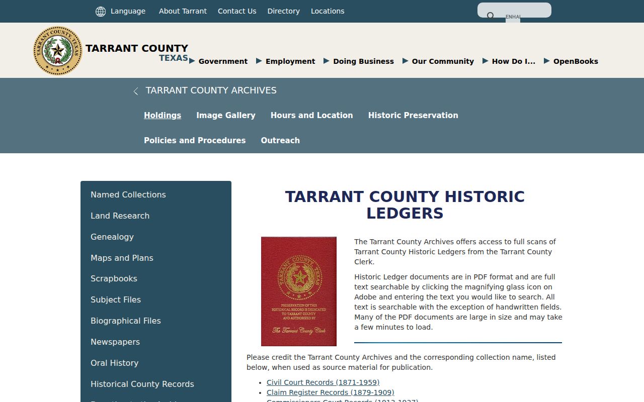 Fort Worth previous residents Tarrant County historic ledgers