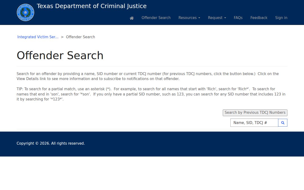 Fort Worth resident lookup Texas TDCJ offender search fields