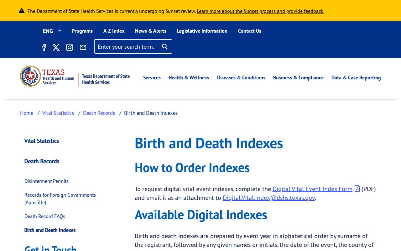 Fort Worth resident lookup Texas birth and death index page