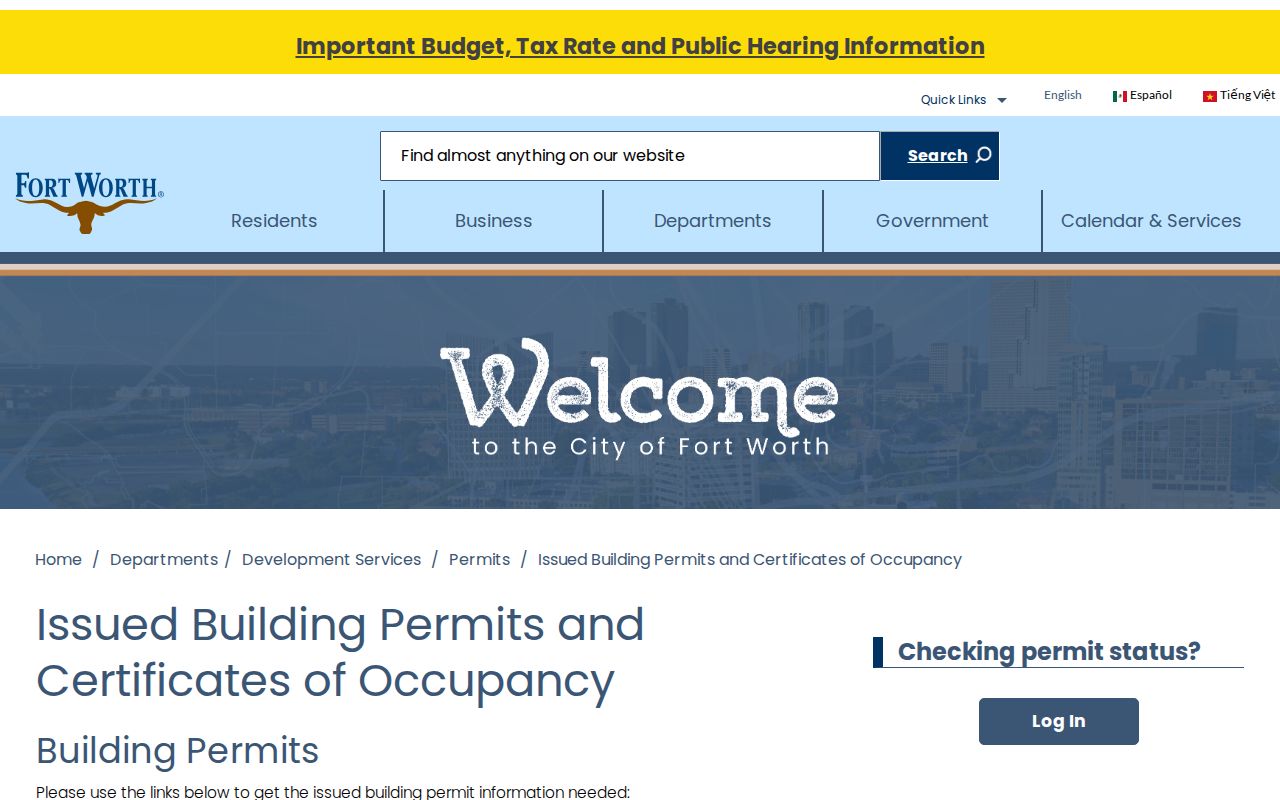 Fort Worth street directory issued permits search